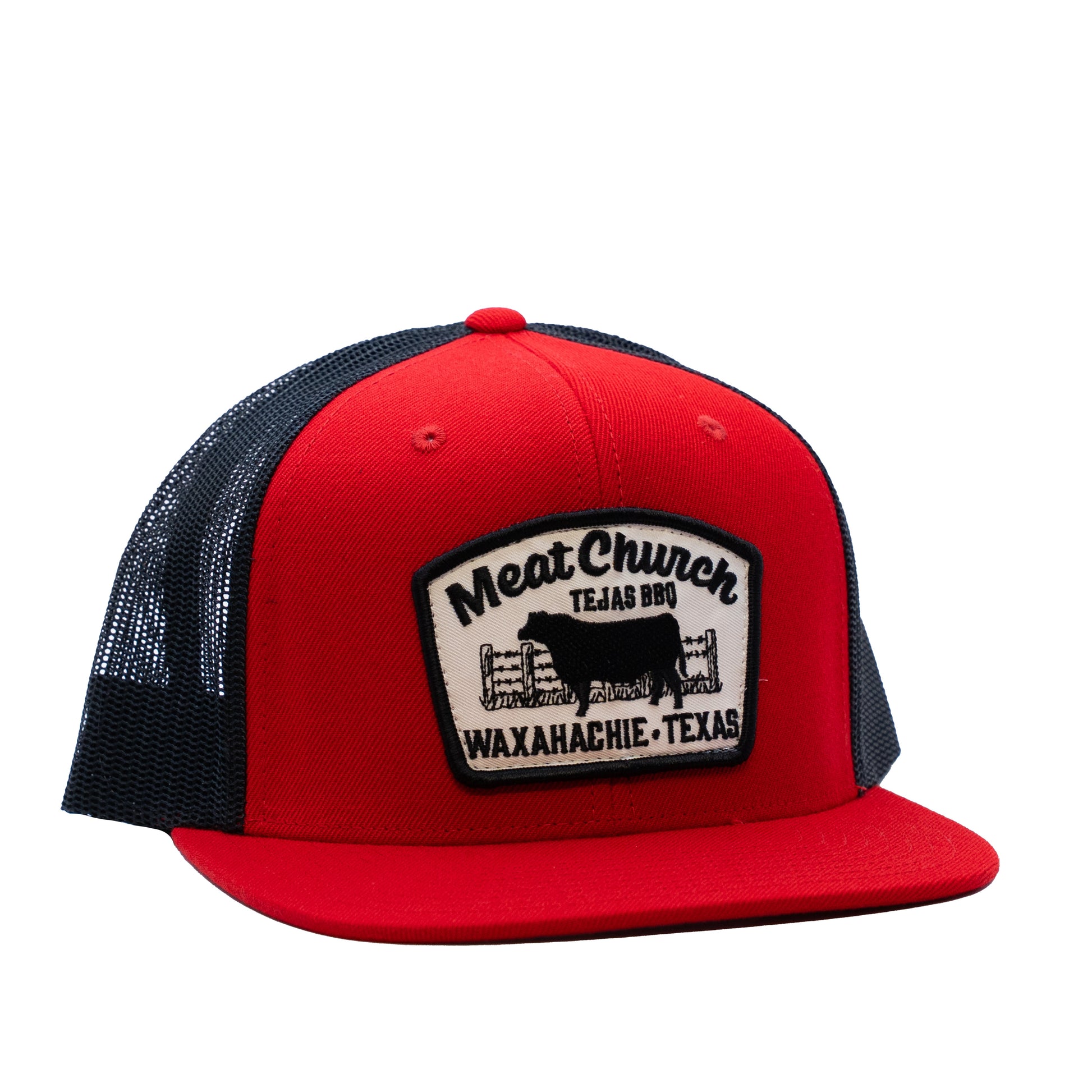 tejas-bbq-patch-hat-red-black-s9 RedMCwCowFlatBill.jpg